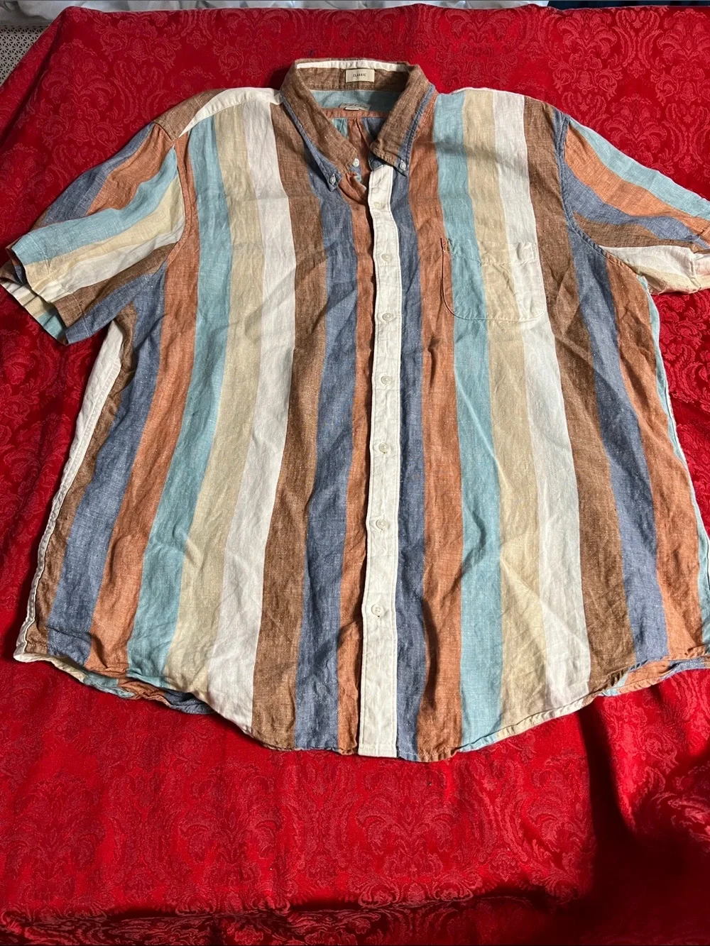 J.Crew Baird McNutt Irish Linen Short Sleeve Button Down Shirt XXL Tall Striped